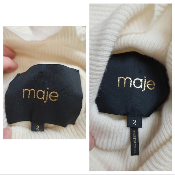 maje moby 100% cashmere Turtleneck Sweater Off-White cream lightweight women's 2 - Picture 8 of 16